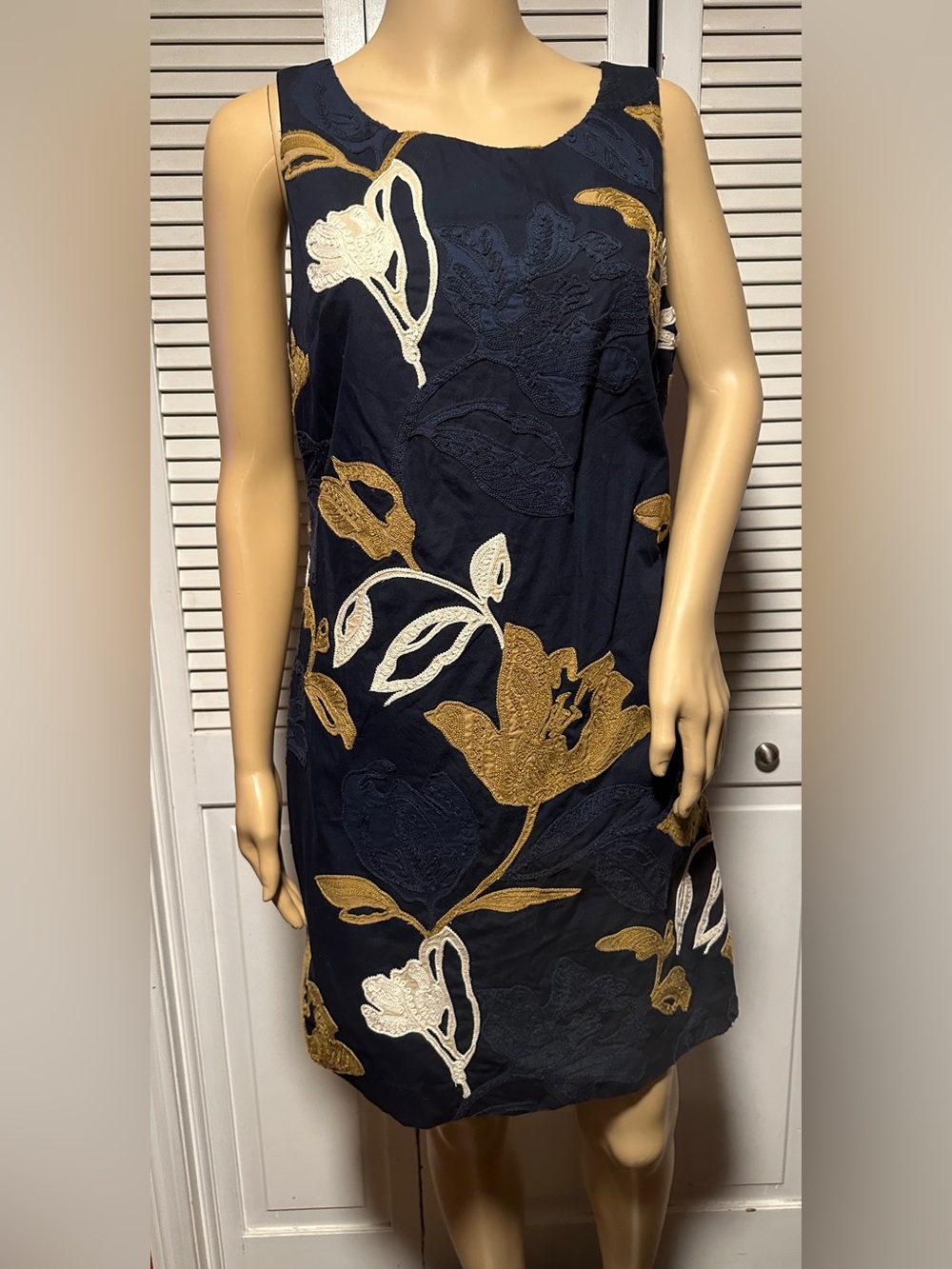 NWT Banana Republic Blue Sleeveless Linen Shift Dress Floral Appliqué Size 6